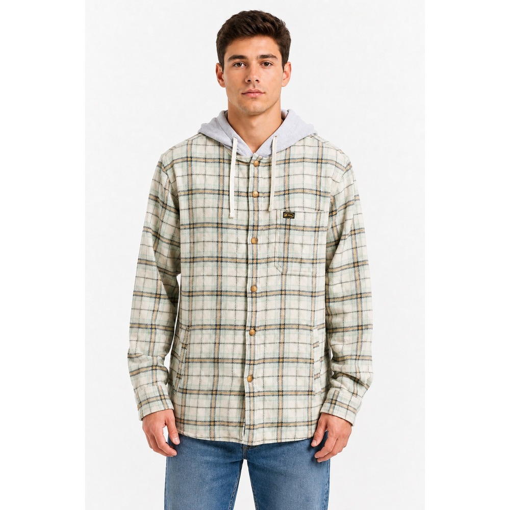 Quiksilver Men Sandbar Hoodie Hooded Flannel Shirt Jacket NEW Birch Mint XL $79